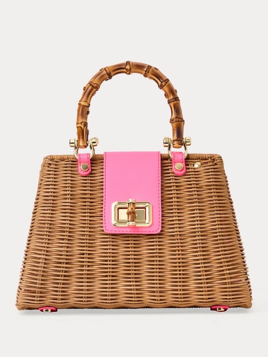 Lilly Pulitzer Handbags - Lilly Pulitzer Leena Handle top Woven Rattan Satchel with Bright Pink Flap.